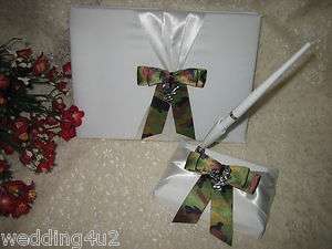 WEDDING BRIDAL DEER HUNTER HUNTING GUEST BOOK AND PEN SET CAMO BOW 