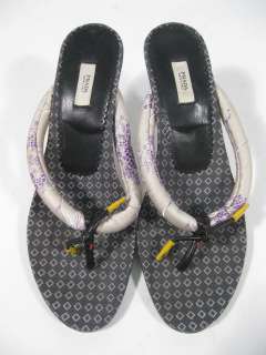 AUTH. PRADA Silk Gray Thongs Sandals Heels Pumps 38  
