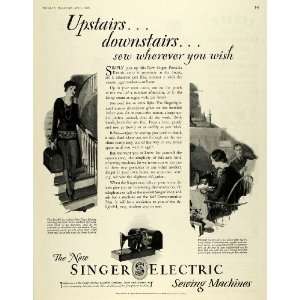 1928 Ad Portable Singer Electric Sewing Machine Sew   Original Print 