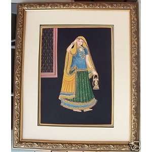  Elegant paper Painting of lady with lateen, Paper Art 