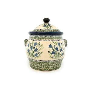  Polish Pottery Blue Tulip Cookie Jar