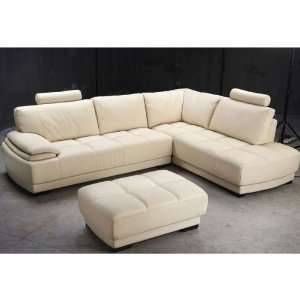  Tosh Furniture Beige Leather Sectional Sofa and Ottoman 