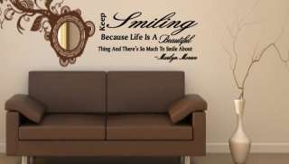 Keep Smiling Marilyn Monroe Wall Quote Decal Sticker  