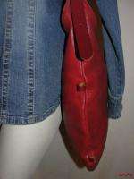 BFS11~IL BISONTE WANNY DI FILIPPO Red Leather Shoulder Bag Purse 