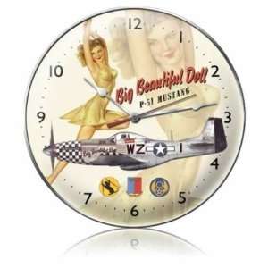  P51 Big Beautiful Doll Vintage Metal Clock Pin Up Girl 