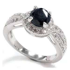   Black Diamond Engagement Vintage Antique 14K White Gold Ring Hal 4 9