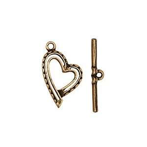 Antique Brass (plated) Stylized Heart Toggle Clasp 26x16mm, 28mm bar 