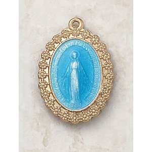  Gold Filled Catholic Miraculous Mary Blue Enameld Ladies 