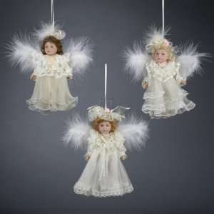  PORCELAIN IVORY DRESS ANGEL   Christmas Ornament: Home 