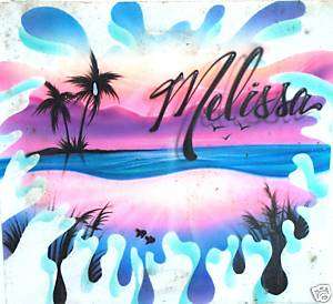 Personalized, Airbrush Beach Scene T shirt w/ YOUR Name  