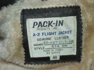 Vtg PACK IN A2 Air Force Flight Bomber WW2 Pilot Leather Coat Jacket 