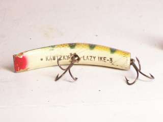 Vintage Kautzky Lazy Ike 3 Wood Flatfish Fishing Lure 3 in.  