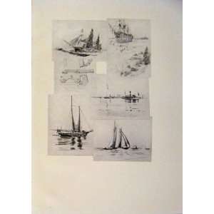    American Ships Sketches Fine Art Antique Prints