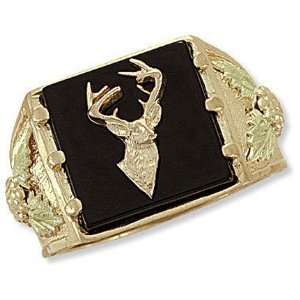   Black Hills Gold Deer Ring with Deer Head in Onyx   02870: Jewelry