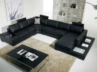 VIG Furniture T35   T35 Black Leather Sectional Sofa with light  