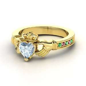  Claddagh Ring, Heart Aquamarine 14K Yellow Gold Ring with 