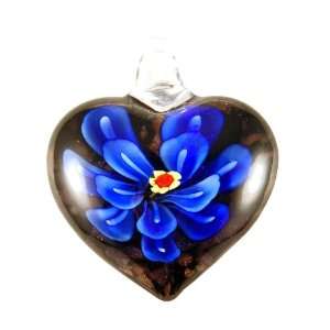  Murano Glass Blue Flower Heart Pendant Bleek2Sheek Girls 