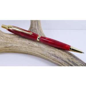  Rage Red Acrylic Slimline Pencil Pen With a Gold Finish 