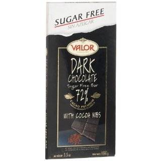 Valor Sugar Free 72% Dark Chocolate with Cocoa Nibs, 3.5 Ounce Bars 
