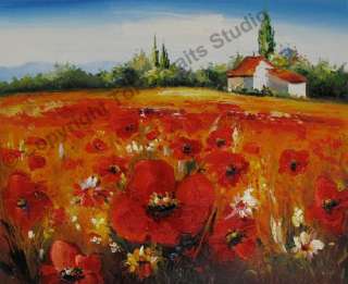 Poppies Field   Original Flower Canvas Art Oil Painting  