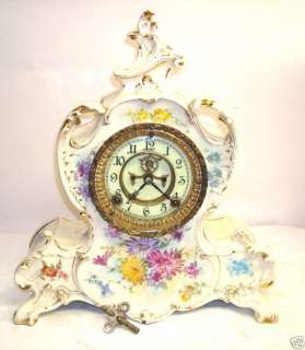 Ansonia Royal Bonn La Vendee porcelain mantel clock  