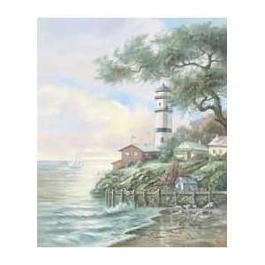   Print   Lighthouse Cove   Artist Carl Valente  Poster Size 17 X 13