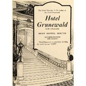  1920 Ad Hotel Grunewald Lobby New Orleans Famous Cave 
