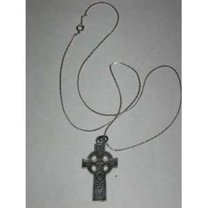   Cross w/ Engraved Vines & Dots, on Thin 18 Silver Plated Necklace