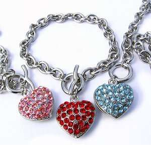  Chain of Hearts Crystal Pet Necklace  Color RED  Size 