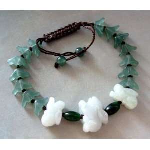  White Green Jade Jadeite Long Ear Rabbit Beads Bracelet 