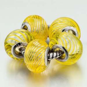 Yellow Parallel Lines Translucent Beads Fit Pandora Charms (include 