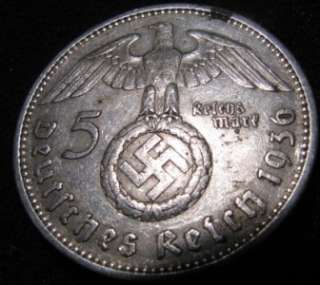 GERMANY 1936  1938 & 1939 LOT 13 SILVER COINS NAZI SWASTIKA 5 
