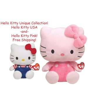  Ty Hello Kitty Special Set of 2   All Pink and USA Toys 