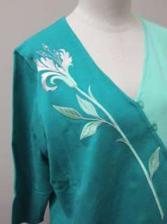 Bob Mackies Flower Embroidered Sweater Green NWT  