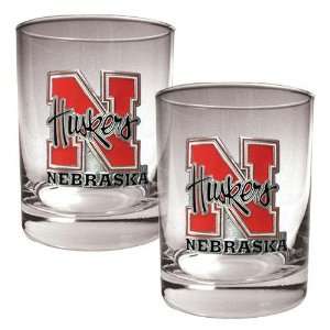 Nebraska Cornhuskers NCAA 2pc Rocks Glass Set:  Sports 