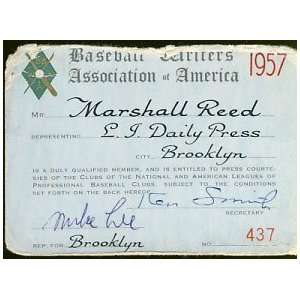  1957 Baseball Writers Association Press Pass Sports 