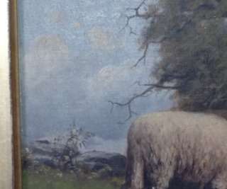 ANTIQUE 19TH c PASTORAL SHEEP SCENE OIL PAINTING w ORIG ORNATE GILT 
