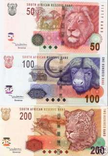 SOUTH AFRICA 50 100 200 RAND P.130 132 UNC SET ND 2005  
