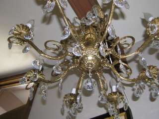 VINTAGE 26 BRASS CHANDELIER 8 ARMS 3 TIERS 84 CRYSTAL PRISMS  