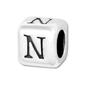  Sterling Silver Alphabet Rounded Edge Bead Letter N 4 