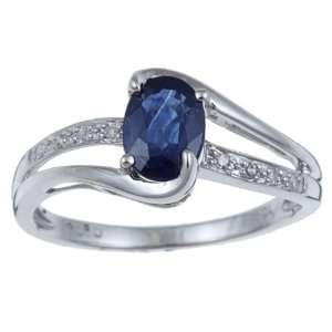  White Gold Genuine Blue Sapphire and Diamond Ring (1/10 
