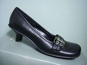 APOSTROPHE Womens Black Leather Slip On Dress Shoes Heels Pumps 6 M 