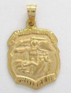 14k Real Yellow Gold Saint Michael Medal Charm Pendant  