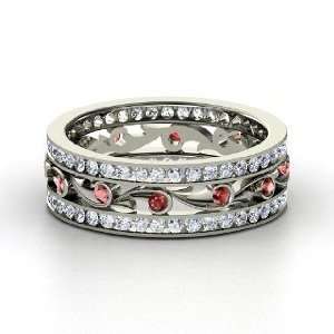  Sea Spray Band, 14K White Gold Ring with Red Garnet 