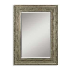   Wall Mounted Mirror Silver Leaf w/ Black Undertones & Light Gray Glaze