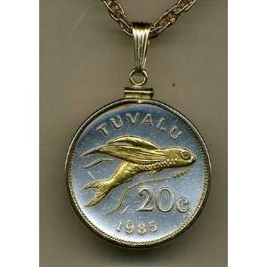 Tuvalu 20 Cent Flying Fish Two Tone Gold Filled Bezel Coin Pendant 