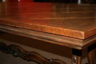   Oak Country French Carved Parquetry Top Dining Room Table w 2 leaves