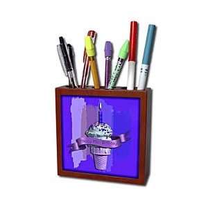   Strawberry Ice Cream Cone on Abstract, Purple   Tile Pen Holders 5