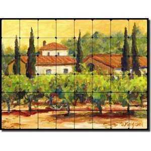  Villa and Vineyard by Joanne Morris   Landscape Tumbled Marble Tile 