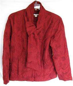 Coldwater Creek Tonal Embroidered Quilted Jacket with Detachable Scarf 